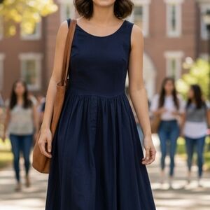 Gorgeous Vintage Navy Small Drop Waist Cottagecore Dress